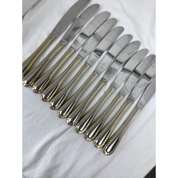 11 Retroneu GOLD ACCENT Chain 9 1/2” Dinner Knife 18/8 Korea Stainless Pre owned - Picture 7 of 8